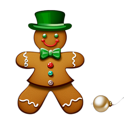 Gingerbread Man With A Sugar Pearl Necklace And Elegant Hat, Minimalist - Gingerbread Men, Decorated For Christmas, With Colorful Details And Icing, Single Item, No Shadow