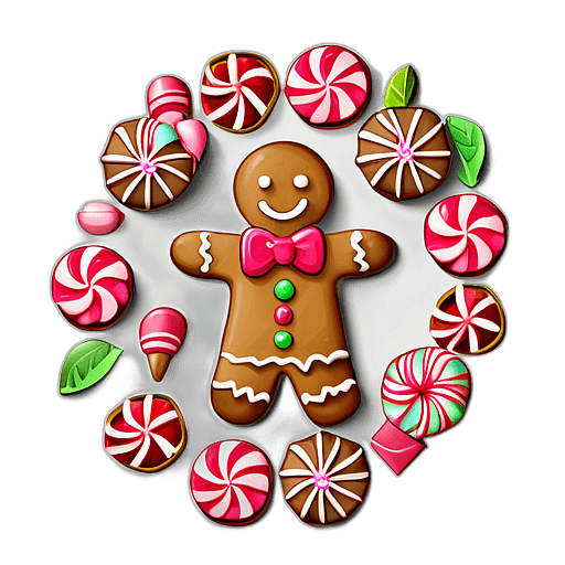 Gingerbread Man With A Heart-Shaped Candy And Pink Icing, Minimalist - Gingerbread Men, Decorated For Christmas, With Colorful Details And Icing, Single Item, No Shadow
