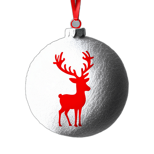Soft Felt Bauble In Light Grey With A Reindeer Silhouette, Minimalist - Single Item, Decorated Christmas Bauble, High Detail, No Shadow