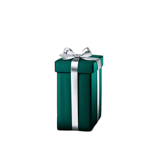 Tall, Slim Gift In Silver Glitter Paper With A Dark Green Velvet Ribbon, Minimalist - Single Christmas Present, Wrapped In Exquisite Festive Wrapping, Minimalist, No Shadow