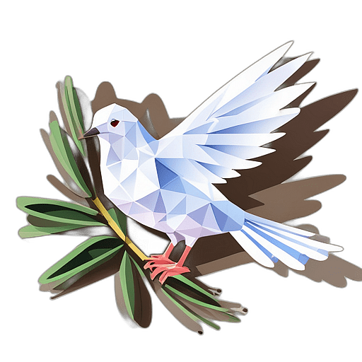Vintage Poster-Style Depiction Of A Peace Dove And Olive Branch., In The Style Of A Cartoon Animation Character - Full Body, Single View, No Shadow