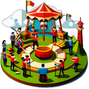 A carnival setting with a brass band pumping energetic tunes, making everyone tap their feet. low poly app icon