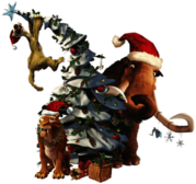 Ice Age characters around the Christmas Tree