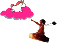 Boy Chasing A Unicorn On A Pink Fluffy Cloud