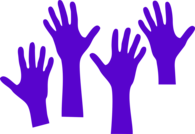 Four Purple Hands Reaching Up