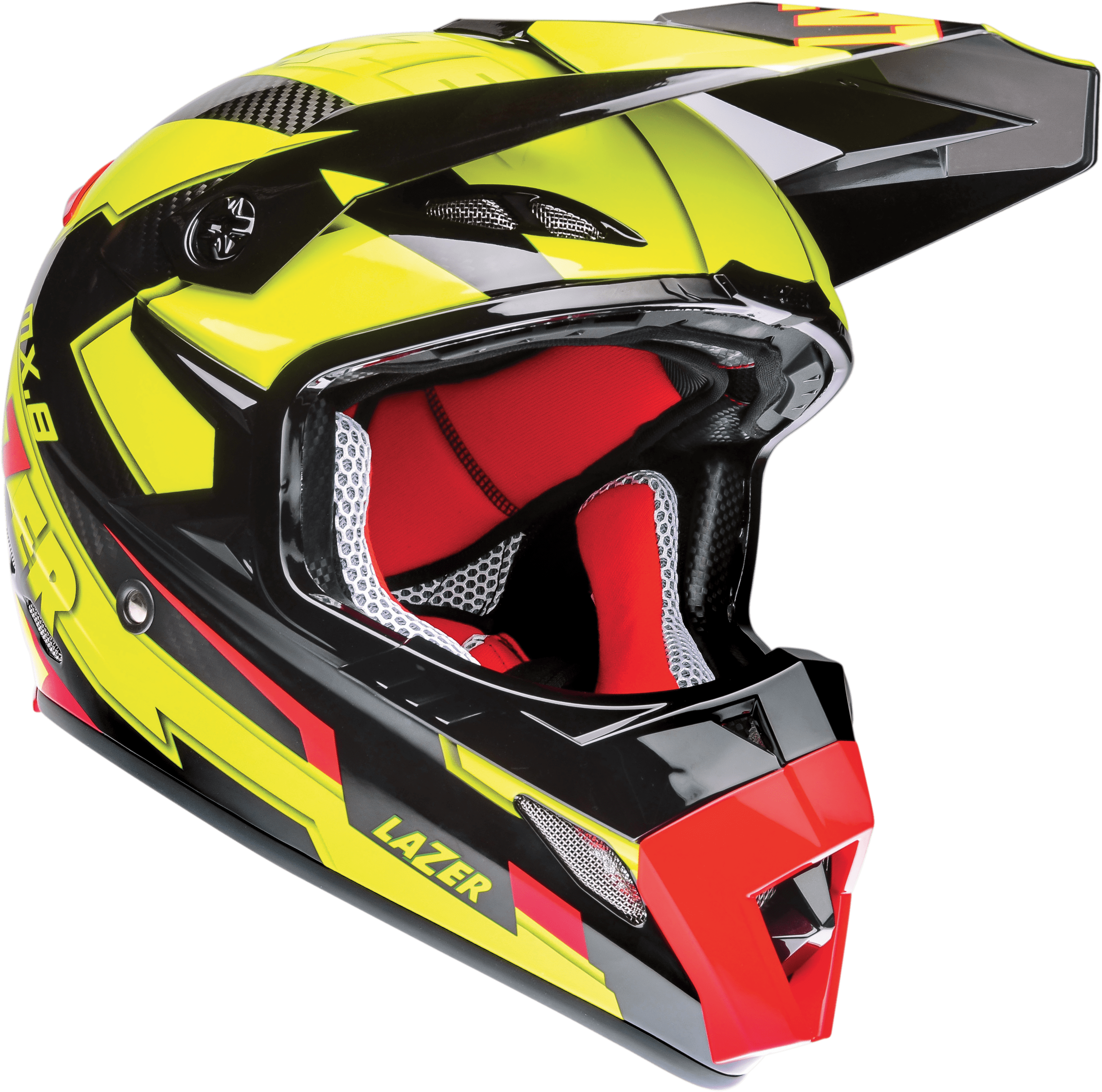 Motorcycle Helmet Lazer MX8 Geotech PC Black Carbon Yellow Fluo Red