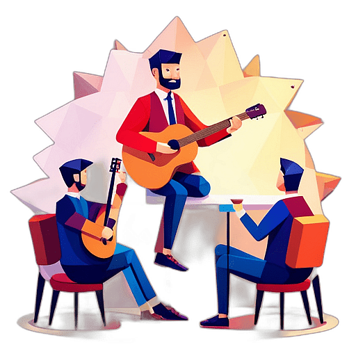 An intimate acoustic set in a cozy coffee shop, where listeners are wrapped in warm melodies. low poly app icon.