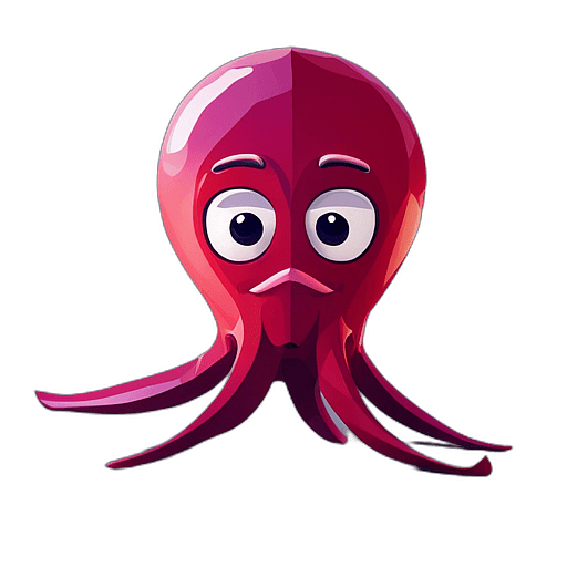 Octopus, Cartoon Character - In The Style Of Pixar, Single View, No Shadow