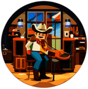 A honky-tonk bar filled with the sounds of country tunes and patrons dancing in cowboy boots. low poly app icon