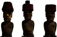 Three Moai Statues With Red Hats