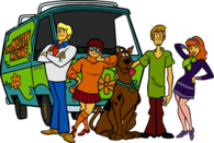 Scooby Doo In Front Of Mystery Machine
