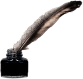 Feather Quill Pen and Ink Pot