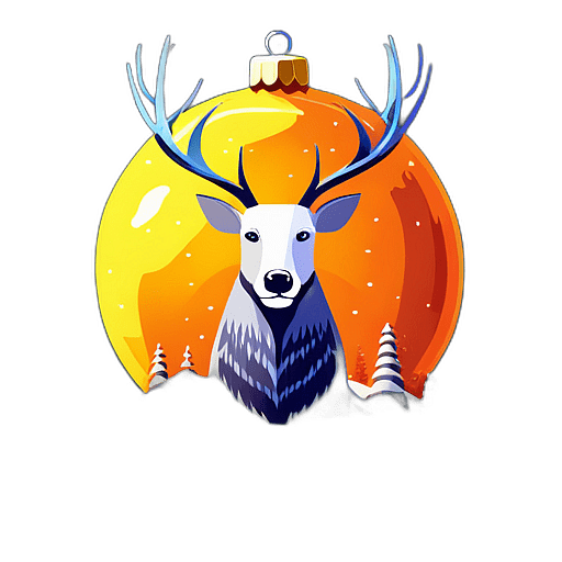 Bright Yellow Bauble With Smiling Cartoon Reindeer, Minimalist - Single Item, Decorated Christmas Bauble, High Detail, No Shadow