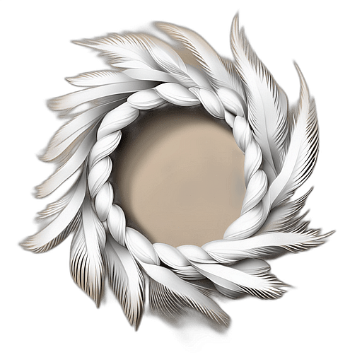 Elegant White Feather Wreath With Pearl Accents And A Satin Ribbon, Minimalist - Single View, Decorated With Christmas Decorations On Differenct Colours, High Detail, No Shadow