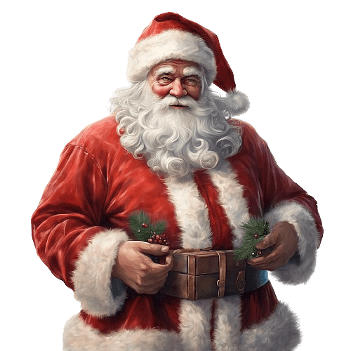 Santa Claus Holding Wooden Gift Box