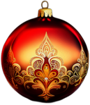 Glossy Red Bauble With Delicate Gold Filigree Patterns, Minimalist - Single Item, Decorated Christmas Bauble, High Detail, No Shadow