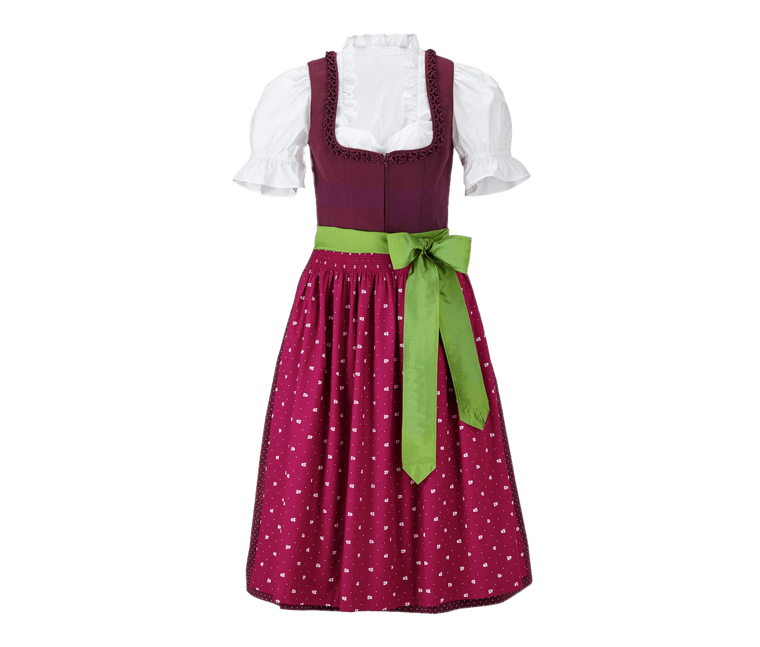 Red Dirndl Dress With Green Belt