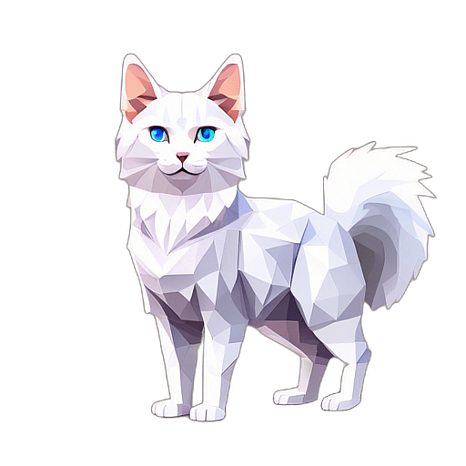 Turkish Angora, Children'S Cartoon Animation Style - Full Body, Single View, No Shadow