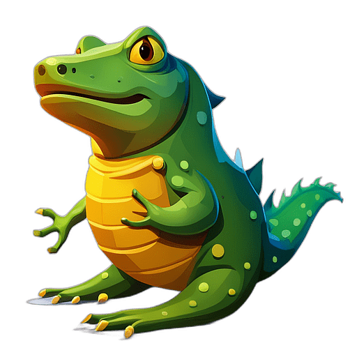 Salamander, Cartoon Character - In The Style Of Pixar, Single View, No Shadow
