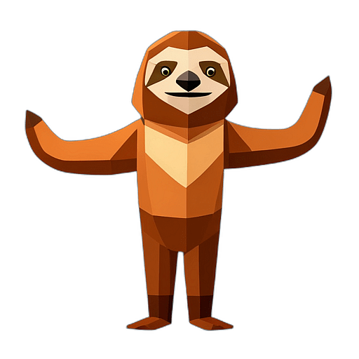 Sloth, Cartoon Character - In The Style Of Pixar, Single View, No Shadow