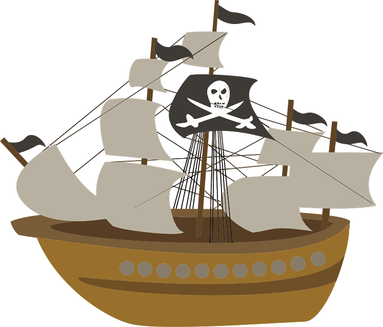 Pirate Ship with Large Skull Flag