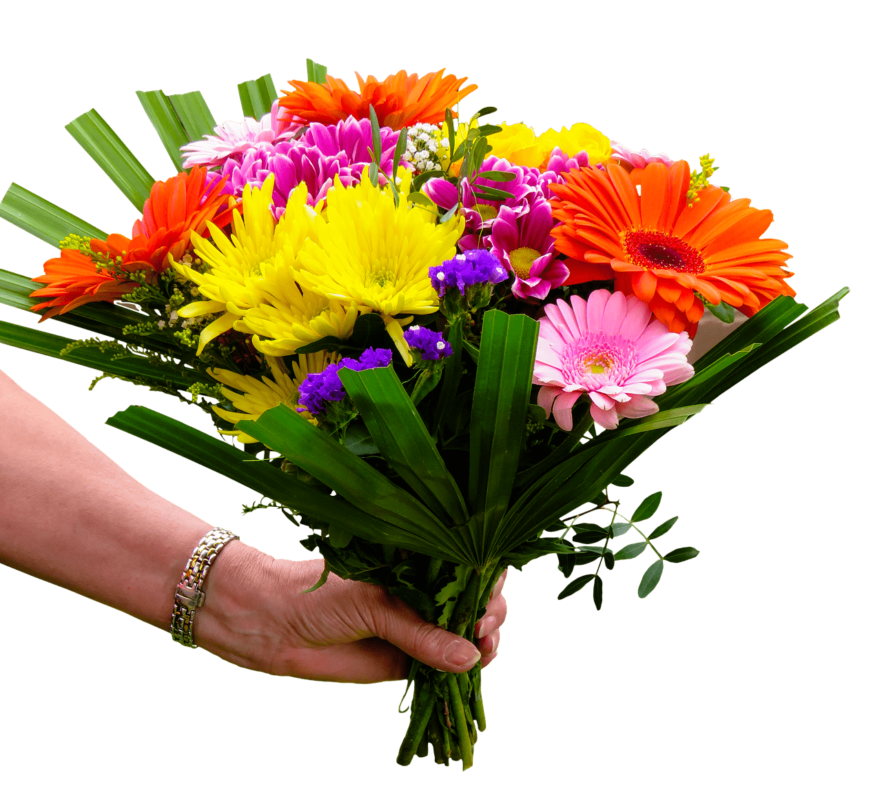 Brightly Coloured Bouquet In Hand