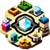 A trendy urban spot where hip-hop artists drop their latest rhymes to an enthusiastic crowd. low poly app icon