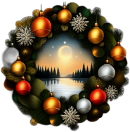 Minimalist Eucalyptus Wreath With Simple White Lights, Minimalist - Single View, Decorated With Christmas Decorations On Differenct Colours, High Detail, No Shadow