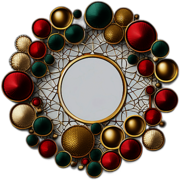 Modern Geometric Wreath With Brass Accents And Geometric Patterns, Minimalist - Single View, Decorated With Christmas Decorations On Differenct Colours, High Detail, No Shadow