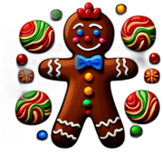 Gingerbread Man With Royal Icing Crown And Jewel Candies, Minimalist - Gingerbread Men, Decorated For Christmas, With Colorful Details And Icing, Single Item, No Shadow