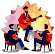 An intimate acoustic set in a cozy coffee shop, where listeners are wrapped in warm melodies. low poly app icon.