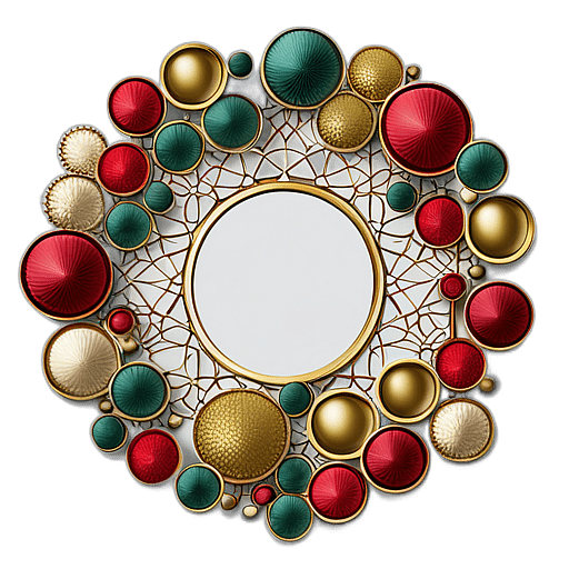Modern Geometric Wreath With Brass Accents And Geometric Patterns, Minimalist - Single View, Decorated With Christmas Decorations On Differenct Colours, High Detail, No Shadow