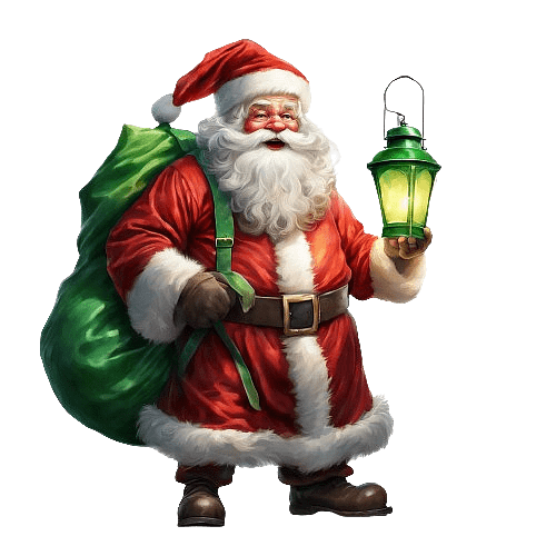 Santa Claus Holding a Green Lantern