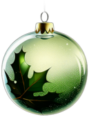 Glitter-Dusted Green Bauble With Holly Leaf Accents, Minimalist - Single Item, Decorated Christmas Bauble, High Detail, No Shadow