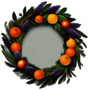 Scented Lavender And Rosemary Wreath With Dried Citrus Slices, Minimalist - Single View, Decorated With Christmas Decorations On Differenct Colours, High Detail, No Shadow