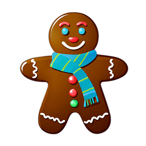Rustic Gingerbread Man With A Plaid Icing Scarf, Minimalist - Gingerbread Men, Decorated For Christmas, With Colorful Details And Icing, Single Item, No Shadow