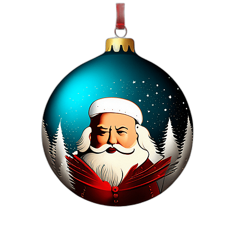 Vintage Glass Bauble With Classic Santa Claus Imagery, Minimalist - Single Item, Decorated Christmas Bauble, High Detail, No Shadow