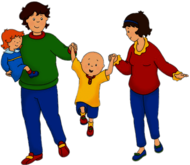 Caillou With His Parents and Sister Rosie