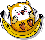 Pikmi Pop Neno the Owl sitting on Banana