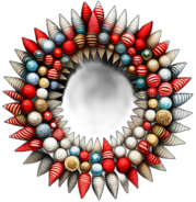 Upcycled Wreath Made From Vintage Book Pages And Old Sheet Music, Minimalist - Single View, Decorated With Christmas Decorations On Differenct Colours, High Detail, No Shadow