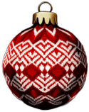 Knitted Pattern Bauble In Cozy Red And White, Minimalist - Single Item, Decorated Christmas Bauble, High Detail, No Shadow