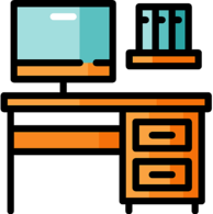 Colorful Office Desk With Computer Icon