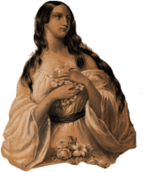 Woman Holding Flowers Vintage Illustration