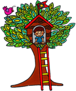 Boy In Colourful Treehouse