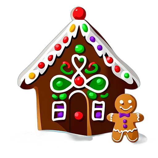 Gingerbread Man With A Gingerbread House Candy On Its Belly, Minimalist - Gingerbread Men, Decorated For Christmas, With Colorful Details And Icing, Single Item, No Shadow