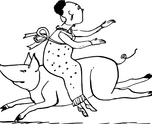 Edward Lear Drawing Woman Riding a Pig Backwards