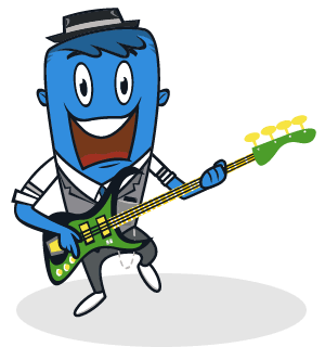 Cha-Ching Character Justin on His Guitar