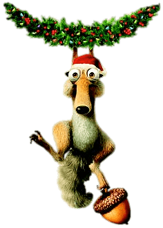 Ice Age character Scrat hanging from Christmas decoration