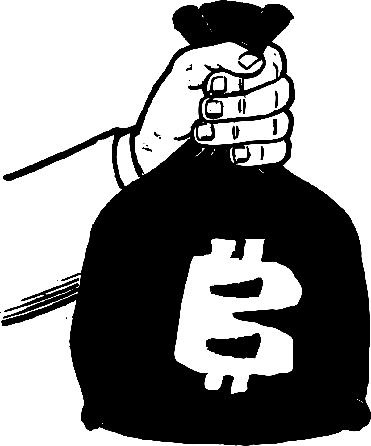 Hand with Bag of Bitcoins