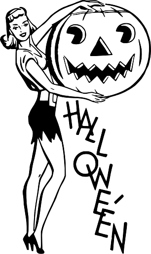 Halloween Girl Holding Carved Pumpkin